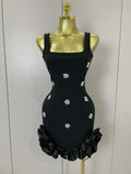 New STyle Shining Crystal Women Sleeveless Bodycon Mini Bandage Dress Elegant Ruffles Cute Birthday Party Celebrate Dress