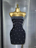 Black Color Women Sexy Strapless Shinning Crystal Bodycon Mini Bandage Dress Celebrate Nightclub Party Cocktail Outfit
