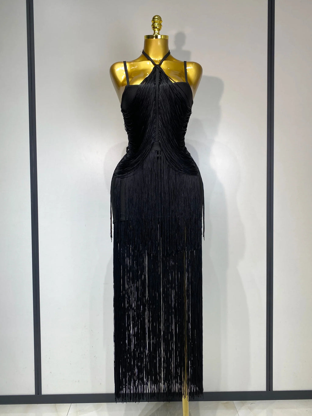 Women Sexy Backless Tassel Black Ankle Bodycon Bandage Dress 2025 Celebrity Elegant Evening Club Luxury Birthday Party Dresses