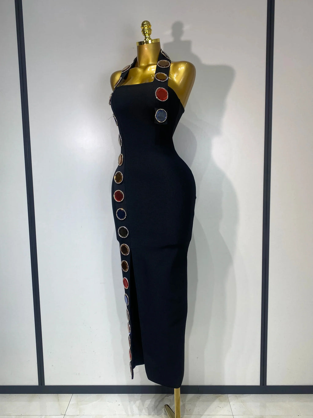 Women Elegant Bandage Bodycon Dress Halter Rhinestons Elastic Dress Luxury Birthday Celebrity Evening Club Party Wedding Dress