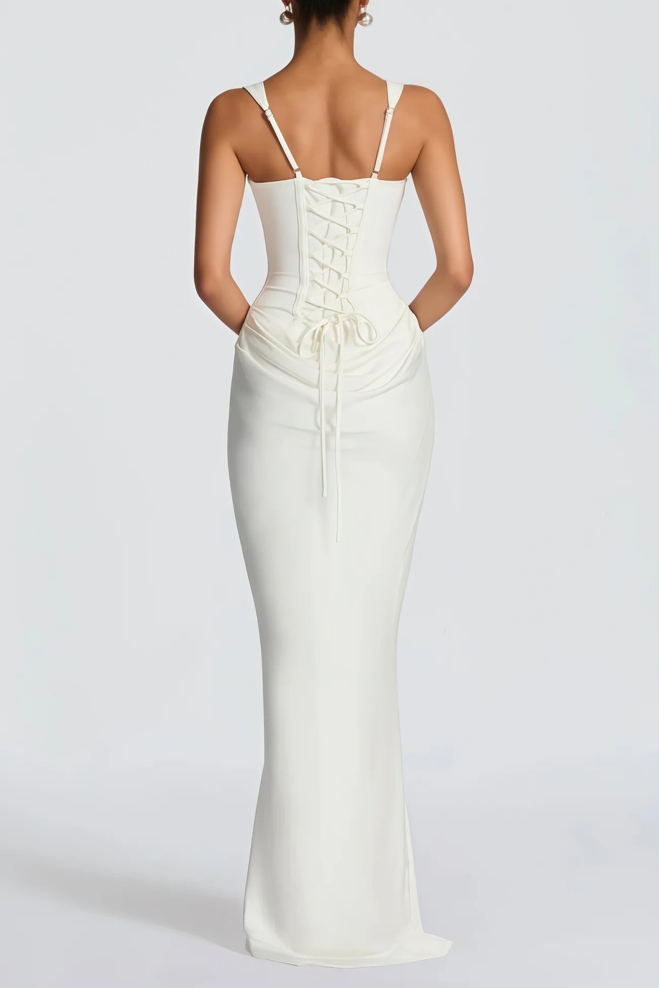 Paulette White Ruched Corset Maxi Dress