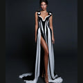 2025 Stereoscopic Flowers sleeveless White and Black Bandage long Dress Woman Holiday Party Vestido Celebrity Party outfit！