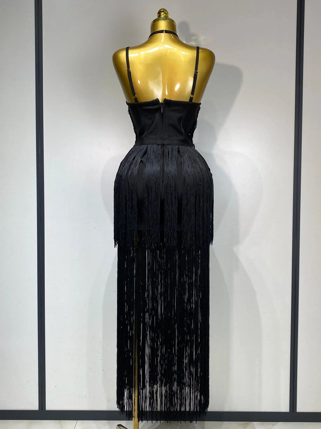 Women Sexy Backless Tassel Black Ankle Bodycon Bandage Dress 2025 Celebrity Elegant Evening Club Luxury Birthday Party Dresses