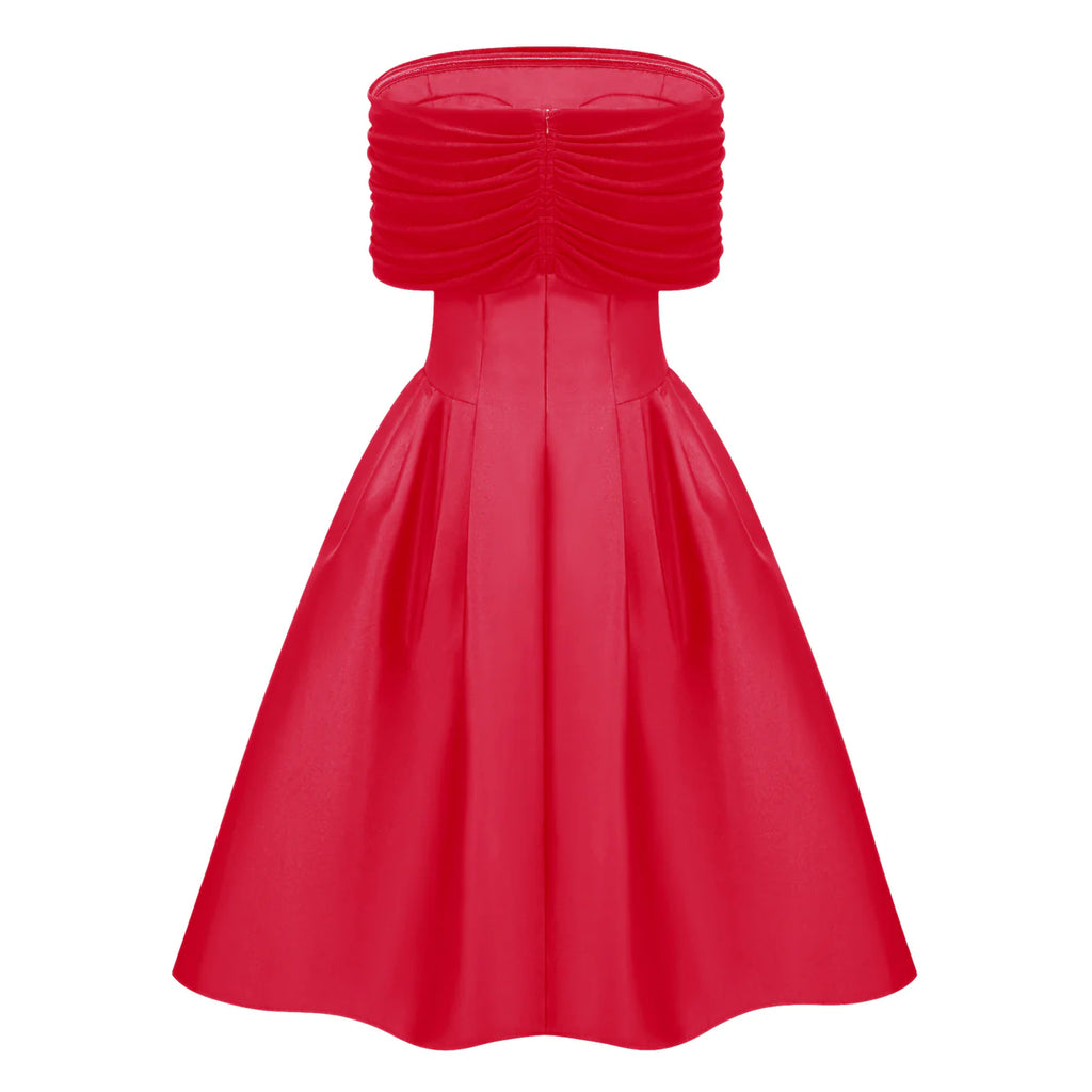 Ainara Red Off Shoulder Polished Midi Dress