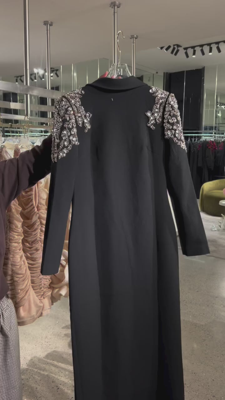 Lidia Black Open Back Embellished Maxi Dress