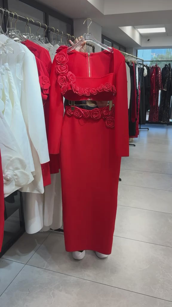 Rufus Flower Bandage Skirt Set In Red
