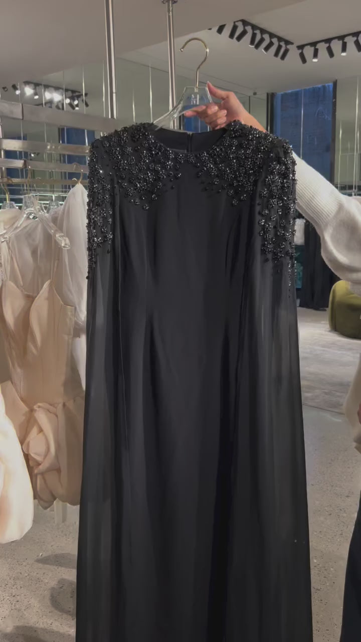 Yseult Black Embellished Maxi Gown