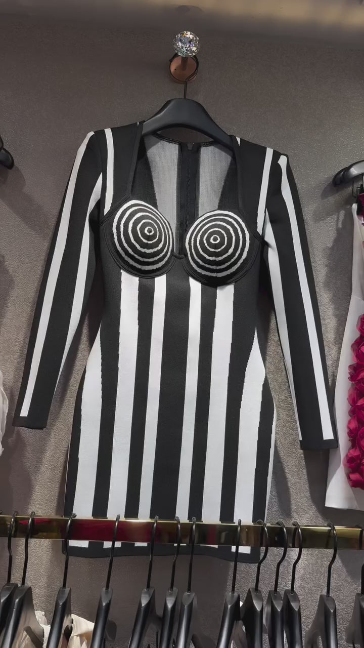 Sweetheart Striped Bandage Mini Dress