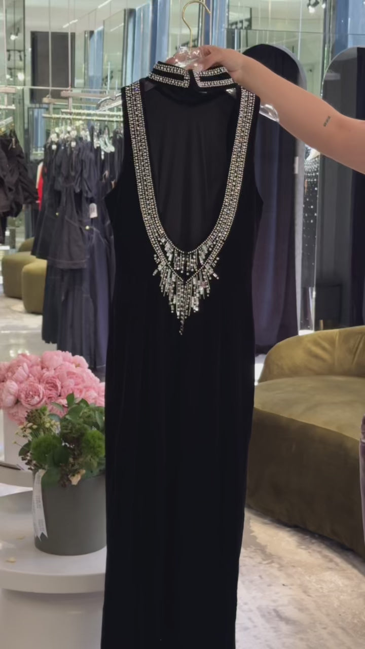 Velvet Embroidered Maxi Dress