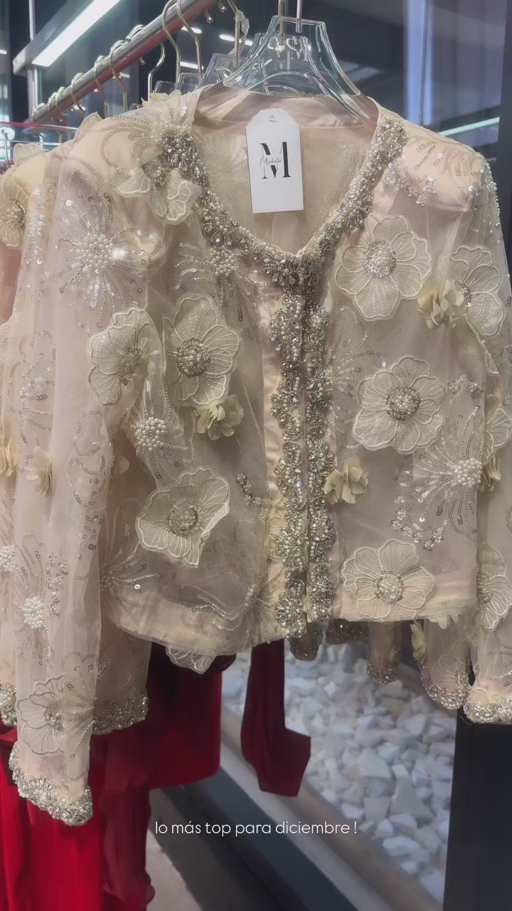 Liane semi-sheer flower beaded organza light luxury jacket