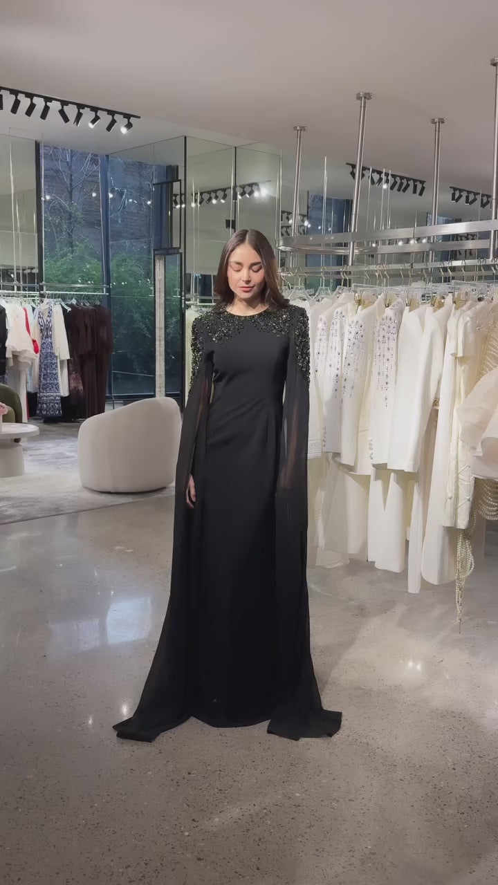 Yseult Black Embellished Maxi Gown