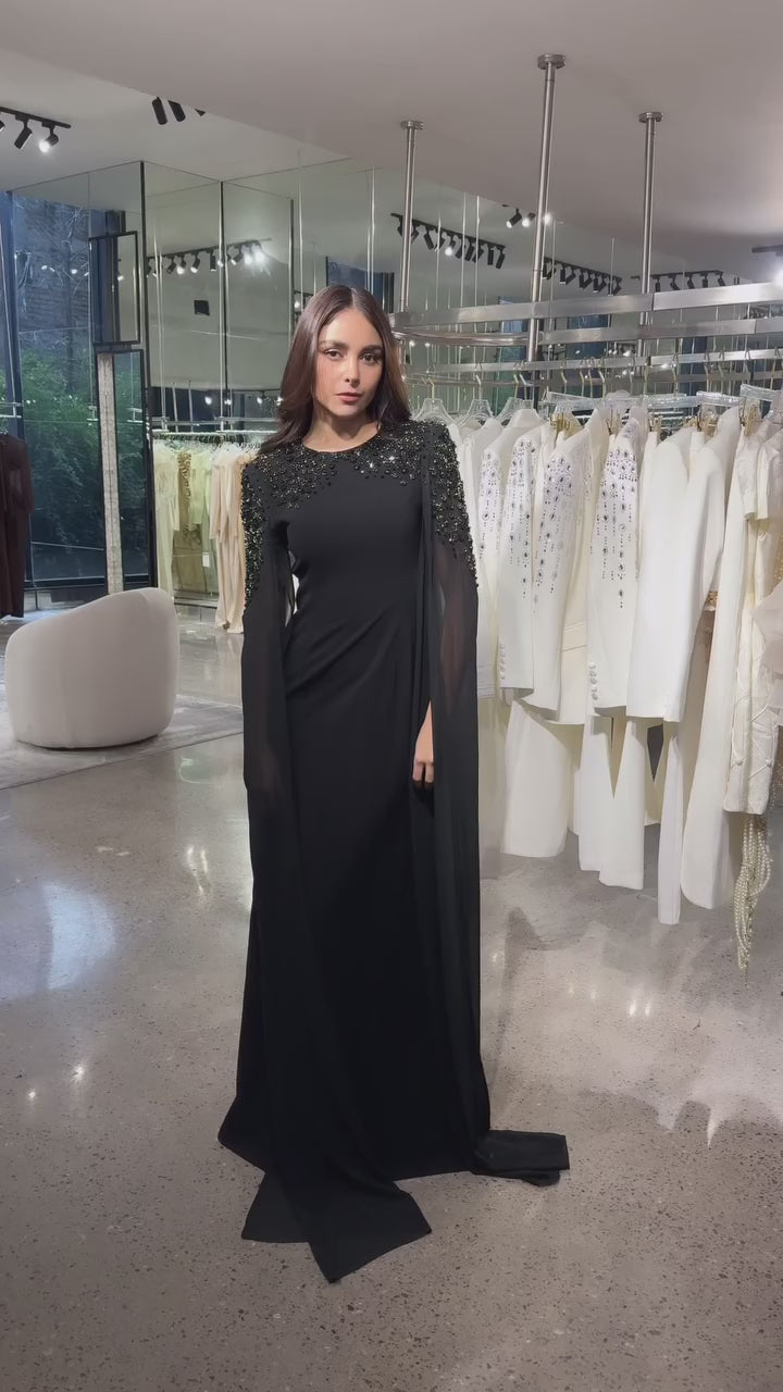 Yseult Black Embellished Maxi Gown