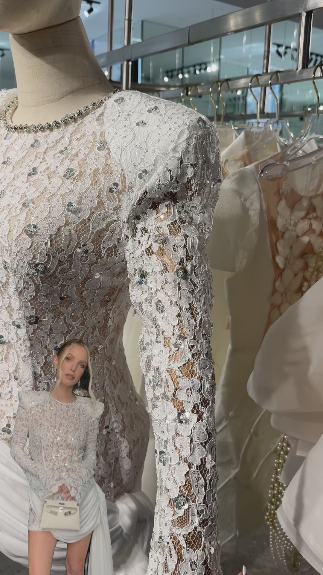 Sequin-Embellished Lace Mini Dress